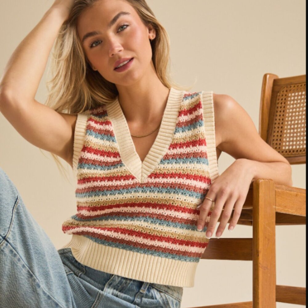 Altar'd State Celeste Multi Stripe Crop Sweater Vest